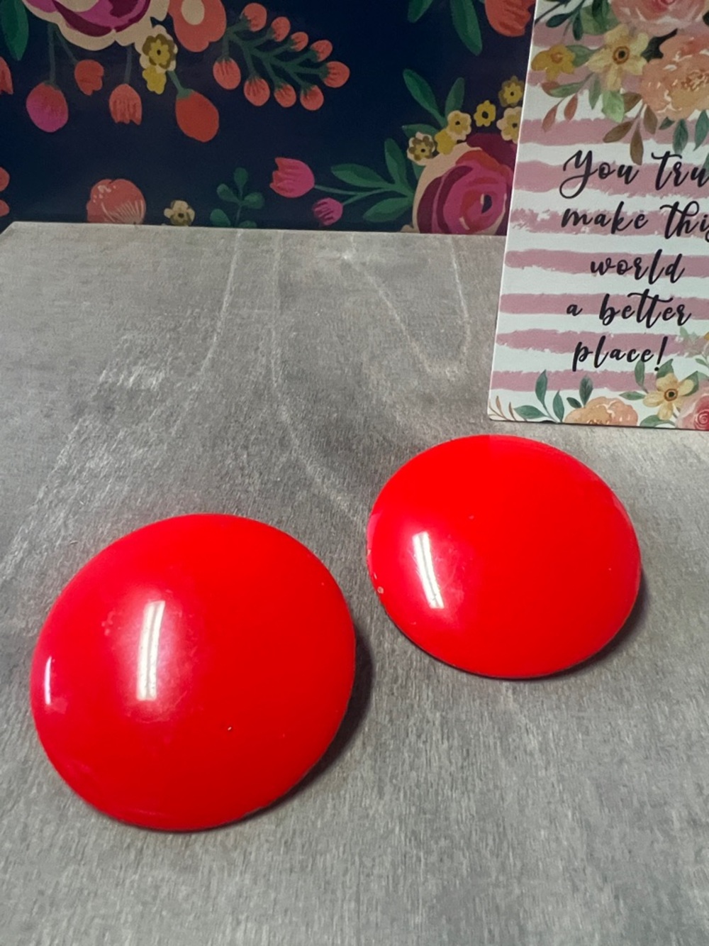 Vintage large round Red button earrings  - fun for all occasions sailor summer
